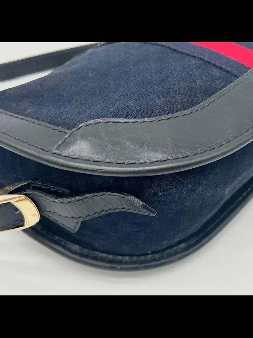 Gucci Navy Canvas Crossbody with Red Center Stripe